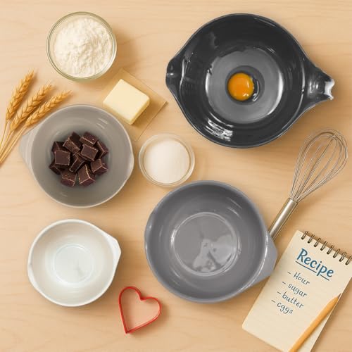 Glad Mixing Bowls with Pour Spout, Set of 4 - Nesting Plastic Bowls (1.2qt, 1.9qt, 2.8qt, and 3qt with Handle) - Non Slip Base, Dishwasher Safe Kitchen Cooking and Baking Supplies, Grey - image 2
