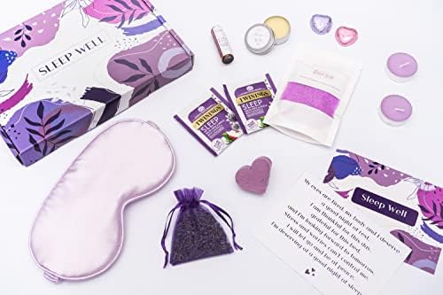 Relaxation gift for women, Aromatherapy spa at home to help sleep, Pamper hamper with Lavender sleep roll-on, Bath salts Candle and Sleep Mask
