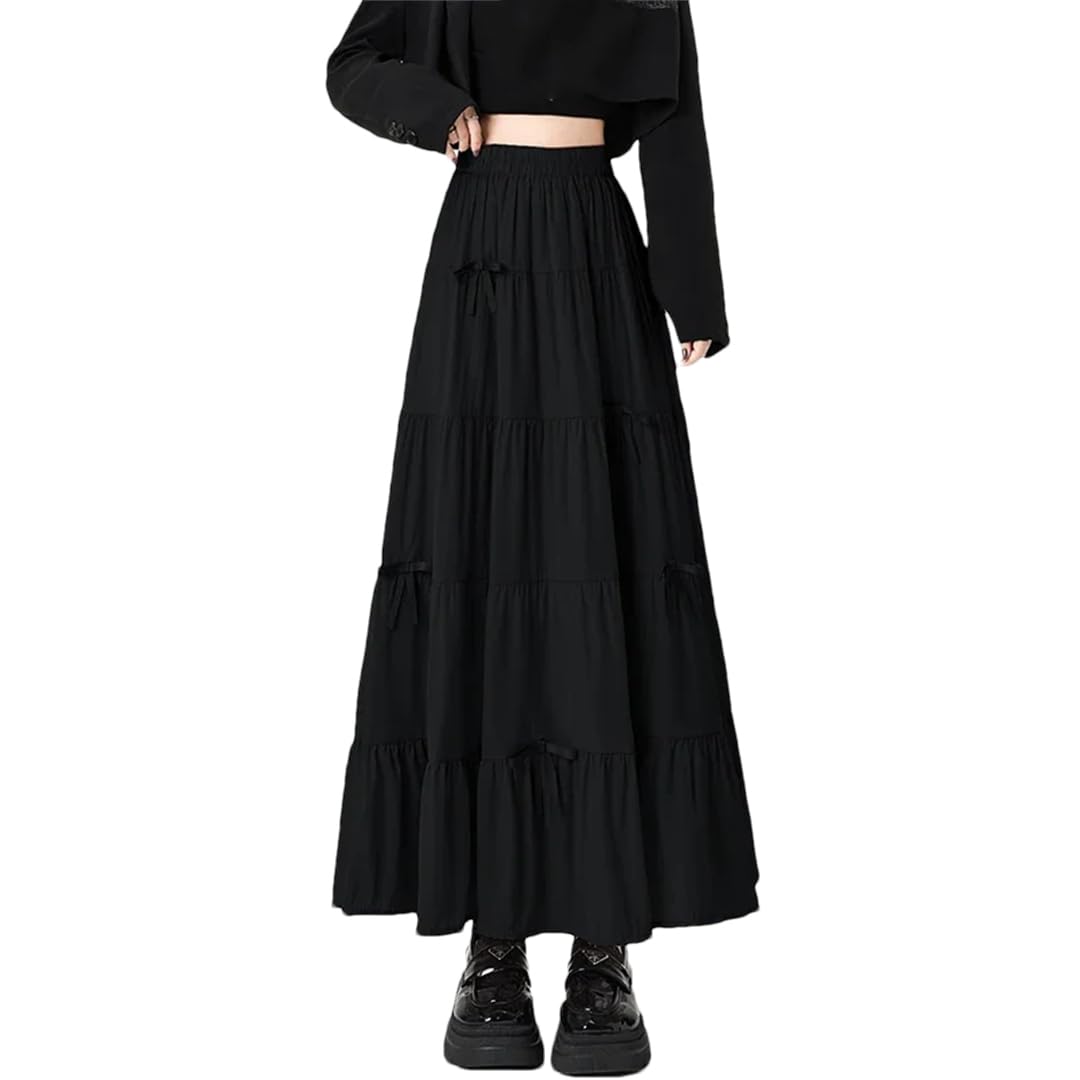 Gonne lunghe da donna A Line con fiocco in tulle patchwork a vita alta grandi gonne a ombrello altalena