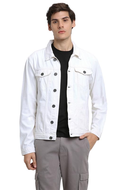Image of DENNIS LINGO Men's Olive Washed Cotton Denim Jacket, Regular Fit Long Sleeves Regular Collar