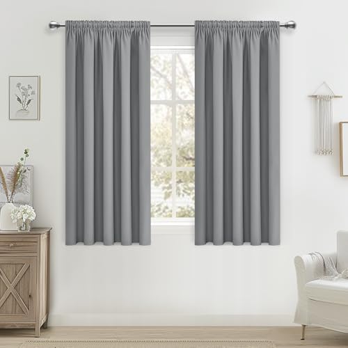 Image of MRTREES Grey Blackout Curtains for Bedroom Living Room, Thermal Pencil Pleat Curtains Soft Fabric, 2 Panels Window Treatments 168x137 CM 66x54 Inch Light Grey