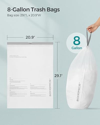 Songmics Drawstring Trash Bags, 8 Gallon Garbage Bags For 8-Gallon Or 16-Gallon Dual Trash Cans, Trash Liners, Custom-Fit, Liner Code 30A, 2 Rolls, 90 Count, Watertight, Kitchen, White Ukrb30A02 #TOP5