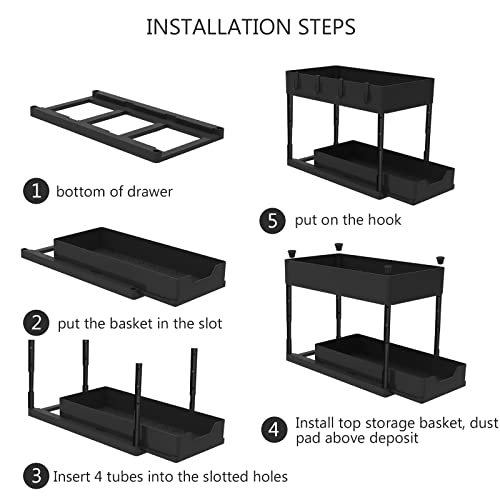 2 Pack Liftable Sliding Cabinet Basket Organizer Drawers, Multi-Purpose Pull Out Under Sink Organizers And Storage For Bathroom, 2-Tier Kitchen Under Bathroom Sink Organizer(Adjustable Height) #TOP4