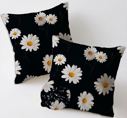 Cojines Exterior Impermeable Negro Grandes Fundas Cojines 55x55 cm Impermeable Lino Almohada Juego de 2 Margarita Cojin Cojín Lumbar Decorativos para Garden Terraza Sillas Verano Fall Decorativos C532