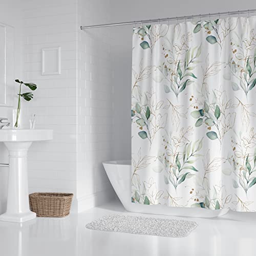 BANLMEYD Shower Curtain Mould Proof Resistant Waterproof Green Leaf Bathroom Curtains with 12 hooks Quick-Drying Weighted 180x180cm (71x71Inch) Polyester Shower Curtains for Bathroom Wet Room Tub - Image 3