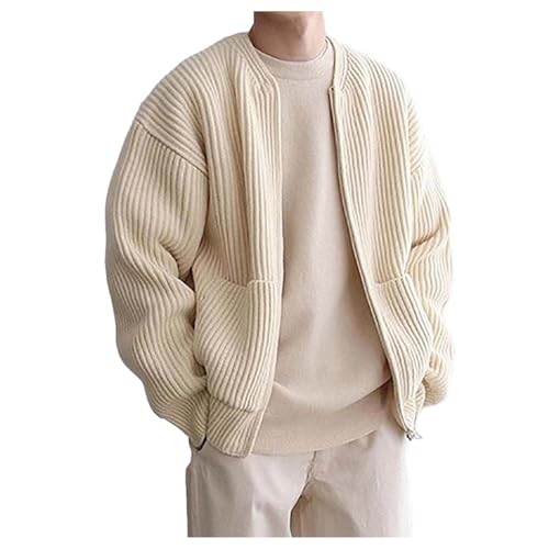 2024 Cardigan Sweater for Men Zip Up Crewneck Knit Long Sleeve Open Front Trendy Casual Sweaters Outwear Fall Winter