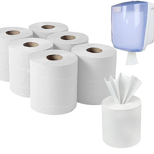 UR CHOICE Centrefeed White Hand Towel Rolls - Multipurpose Kitchen Towel for Commercial & Home Cleaning - Quality Recycled Paper - Environment Friendly - 2PLY Pack of 6 Laminated Rolls