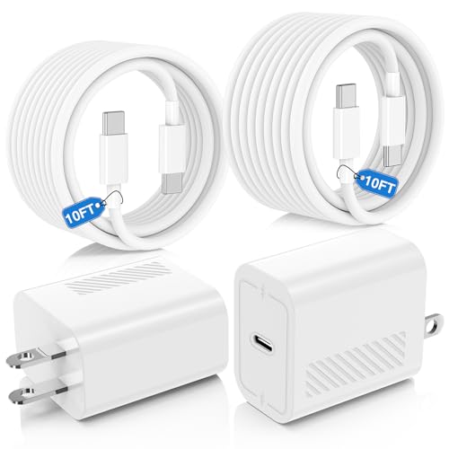 40W USB C Fast Charger for iPhone 17/ Air/16/15 Pro Max,2Pack 10FT Type C Charger Block & Cable, PD...