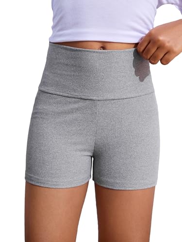 Floerns Shorts de dança para meninas, respirável, canelado, esportivo, para corrida, Cinza claro, 7