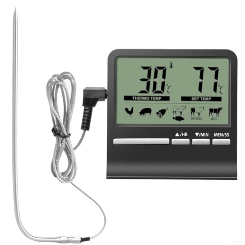 Opatiny - Opatiny Thermomètre de cuisson numérique avec minuteur pour four, barbecue et micro-ondes, sonde en acier inoxydable 304, plage 0-250 °C, noir ou blanc