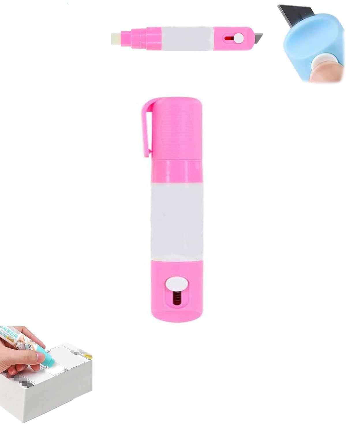 2 in 1 Privacy Wipe Box Cutter, Thermal Ink Remover, Water-Based Thermal Paper Eraser Pen, One Smear Printed Text Covering for Documents, Labels, Packages & Shipping Addresses (pink1)