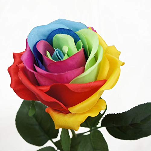 Lily Garden 21" Artificial Rainbow Roses 6 Stems Flower Bouquets (Rainbow A) #TOP2