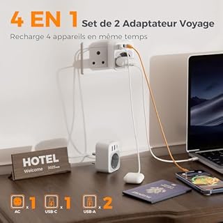 TESSAN Lot de 2 Adaptateur Afrique du Sud, Adaptateur Namibie avec 1 USB C et 2 USB A, Prise Afrique du Sud Type M, 2500W Voyage Accessoires pour Namibie, Botswana, Inde, Népal