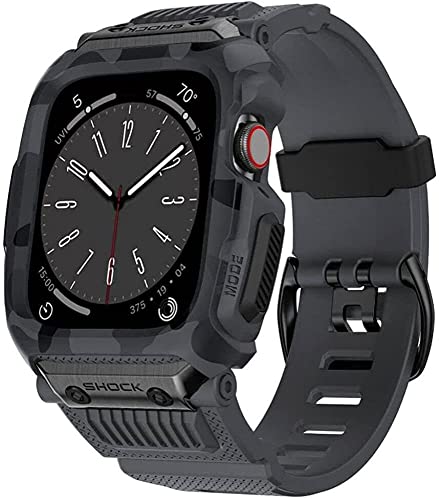 Bracelet caoutchouc Apple Watch 45mm boîtier acier homme robuste