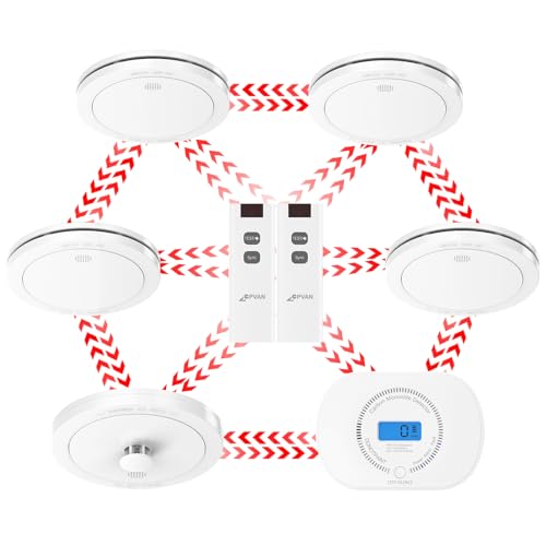 CPVAN Wireless Interlinked Smoke Heat & Carbon Monoxide Alarm Bundle Scotland & England Law Compliant | 10-year Battery Life Pre-Linked Fire Detectors for Home 6 Pack + 2 Remote2nd Generation