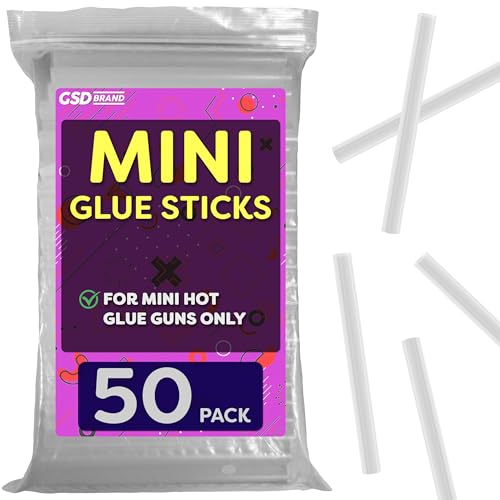 GSD Brand Mini Hot Glue Sticks for Glue Gun - 4 Inch x 0.27 Inch - Small Clear Sticks Bulk - Ideal for Craft Projects - Bonds to Wood, Glass, Metal, Paper and More - 50 Pack