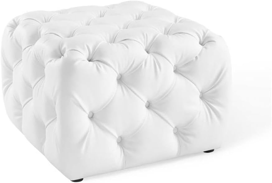 Modway EEI-3775-WHI Anthem Tufted Button Square Faux Leather Ottoman, White