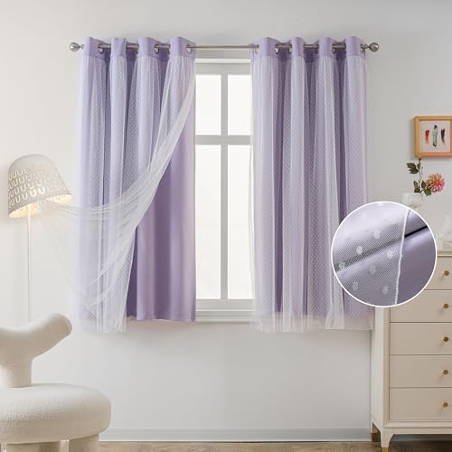 MYSKY HOME Lavender Curtains for Girls,Lilac Purple 52x72,2 Panels