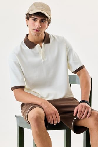 Image of SNITCH Men Polo Plus Size T-Shirt | Solid Polo with Contrast Inner Placket & Tipped Cuffs | 96% Cotton 4% Lycra Stretch Regular Fit, Casual Wear