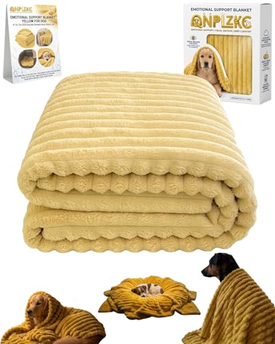 Emotional Support Yellow Dog Blanket for Large Medium Small Dogs Hug Comfort Healing Security Calming Thunder Pet Blankets Throw Rabbit Plush Sofa Bed Puppy Sleeping Mat Gift for Kennel(27"*40")