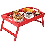 Bed Tray Table with Handle Folding Legs,Breakfast Tray for Bed,Sofa, Eating,Working,Use As Wooden Bamboo Kitchen Platters Laptop Desk Table Snack Serving Tray (Red)