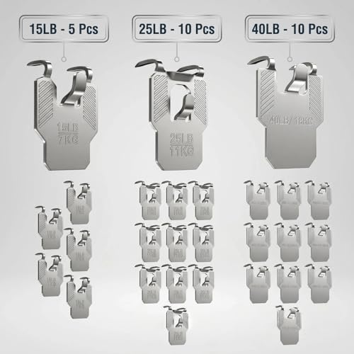 Image of 25 Pack Picture Hangers Claw for Drywall : 15 25 40 lb Wall Picture Hanging Hooks Heavy Duty Damage Free - Art Mirror Photo Frame Sawtooth Wire D Ring Hanger Kit for Room Office Decor