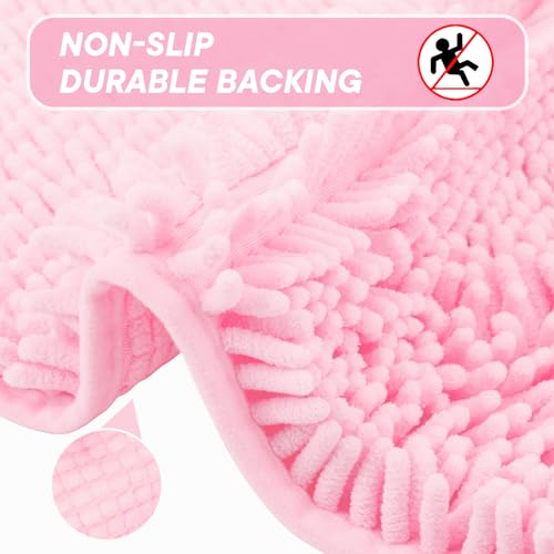 Image of Bathroom Rugs Sets 2 Piece Washable, Luxury ,Chenille Bath Mat Set, Soft Plush Anti-Slip Rectangular Bath, Rug Super Absorbent. (Pink, 32 inchx20 inch+24 inchx16 inch)