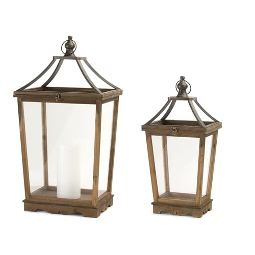 Maykoosh Natural Wooden Lantern with Open Top (Set of 2)