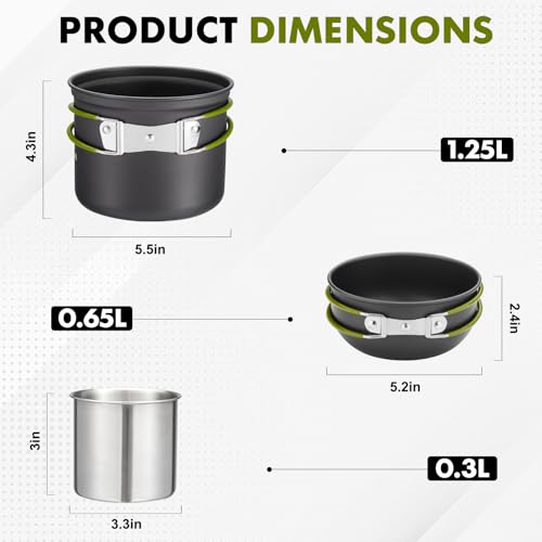 Camping Cookware Kit Backpacking, 0.33Gal Pots and 0.17Gal Pans Set,0.08Gal SUS304 Cup, Forks Knives Spoons for Hiking,Camping,Outdoor Cooking,Picnic,Solo Camping cookware - Image 3