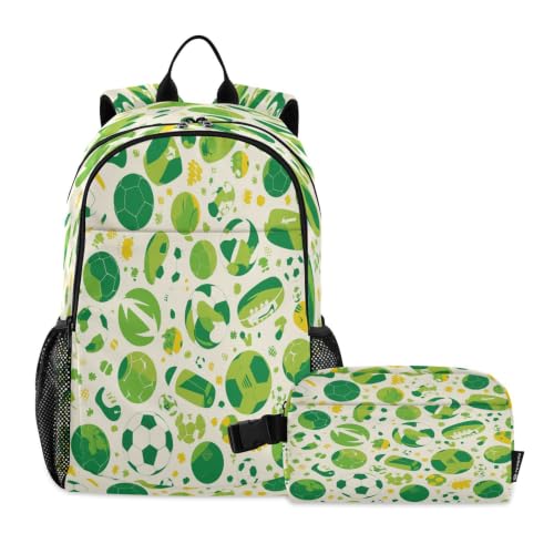 Sac d'école football vert enfant avec grand sac à dos voyage étudiant