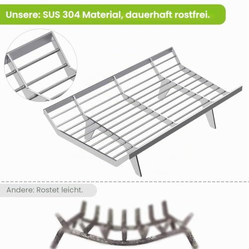 BeneLabel Kaminrost Schwerlast, Groß Kamin Feuerrost Holzwiegen Offenes Feuer Gitterrost Edelstahl Brennholz Kaminscheit Kohlerost für Innen Außen Brennen Ofen, 61 x 38 x 17cm/4 Beine