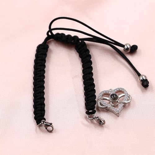 Image of 100 Languages I Love You Bracelet Necklace Heart Projection Bracelets Adjustable Braided Rope Friendship Love Gifts for Mom Best Friends