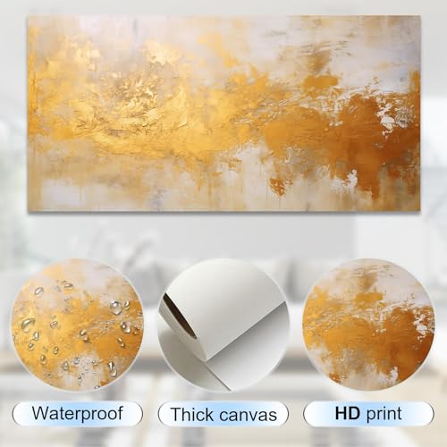Toile murart or abstrait tableau marbre contemporain 35x75cm