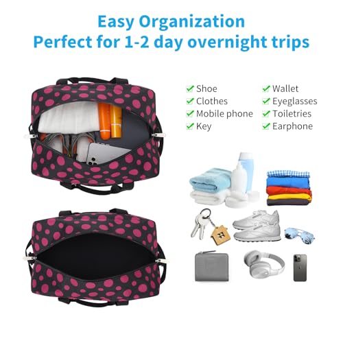 Image of Apenze Small Gym Bag 14 inch lightweight Carry On Mini Duffel Bag for Travel Sport - Polka Dot Pink