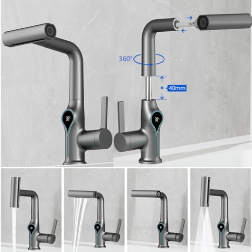 Grifo de lavabo para evitar quemaduras con sensor de temperatura y caño extensible 3
