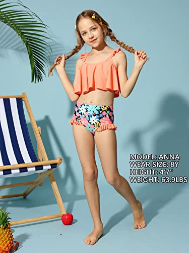 Danna Belle Girls 3 Piece Bikini Set Swimsuit Tropical Print Swimwear Bathing Suit With Kimono 5-6Y #TOP1
