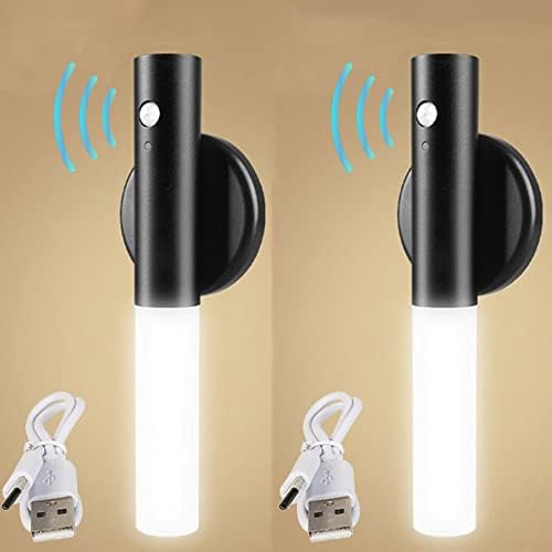 TZSMUM LED Battery Operated Wall Light with Motion Sensor Indoor Dimmable Lampe Magnetic Lamp USB Rechargeable Socnce Lighting Stick-On Night Lights for Entrance Hallway Staircase (Black,2 Packs)