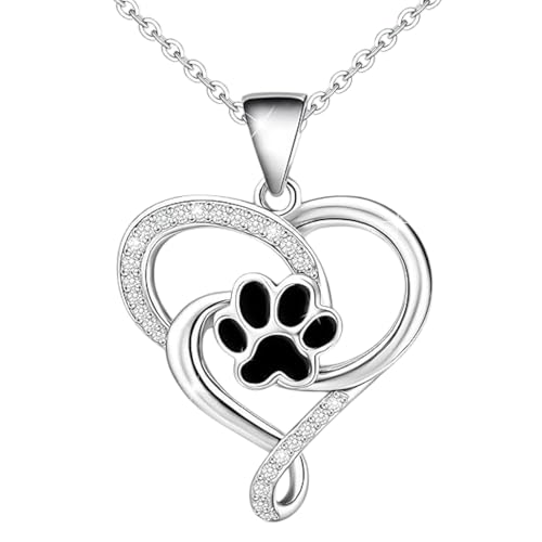 IDELUSH Collar con estampado de corazón, collar ajustable de plata de ley con colgante de animal para adolescentes, niñas, mujeres, cachorros, perros, gatos, mascotas, collar de circonita cúbica
