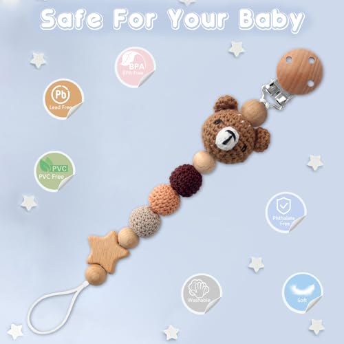 Image of Pacifier Clip, Cute Animal Pacifier Holder Clip for Boys and Girls, Most Pacifiers, Baby Teethers, Baby Shower and Baby Essentials(Bear)