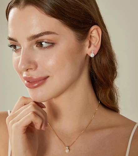 Pearl Earrings,6mm/8mm/10mm Gold/Silver Pearl Stud Earrings for Women Dainty 14K Gold CZ Diamond Earring Trendy Hypoallergenic Wedding Earring for Women Bridesmaid Gift2