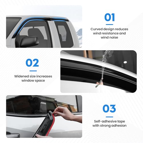Image of Frontier Rain Guards - Window Visors for 2005-2021 Nissan Frontier Crew Cab, Out-Channel Side Window Rain Guards for Frontier Accessories, 4PCS, Black, Car Accessories