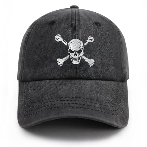 Tomalillin Skull and Crossbones Baseball Cap for Men Women, Funny Adjustable Embroidered Skeleton Hat
