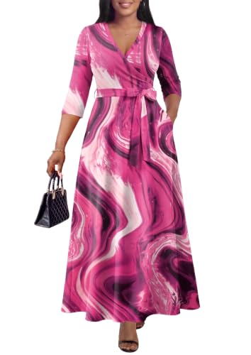 Image of FANDEE Plus Size Maxi Dress for Women Casual Summer Sundress V-Neck 3 /4 Sleeve