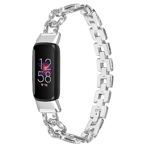 Gimuk Straps Compatible with Fitbit Luxe Metal Strap for Women Men, Adjustable Bling Rhinestones Stainless Steel Wristband Replacement Strap Arm Bands Bracelet for Fitbit Luxe Fitness Tracker