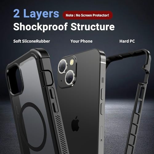 jaroco Magnetic for iPhone 13 Case, [Compatible with MagSafe][Military Grade Drop Protection][Heavy Duty Protection][Non-Slip][Shockproof] 2-Layer Durable Bumper Phone Case 6.1''-Black - 3
