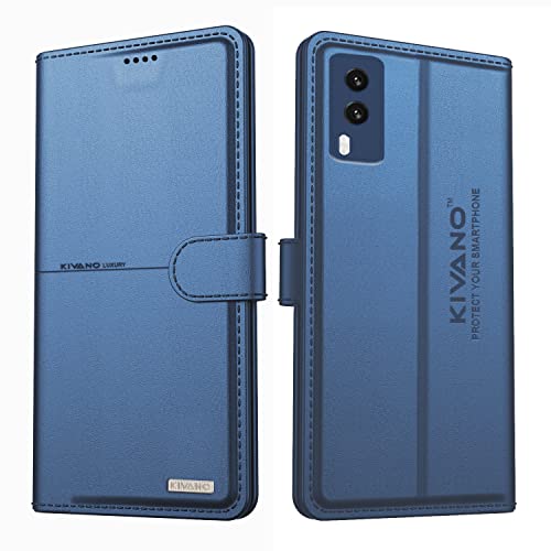 Image of KIVANO Professional Series Wallet Case for Vivo V21e 5G | Luxurious Design | Handcrafted Unique | Premium | PU Leather Flip Cover | Card Slots | Protective Case | Magnetic Closure - Dark Blue