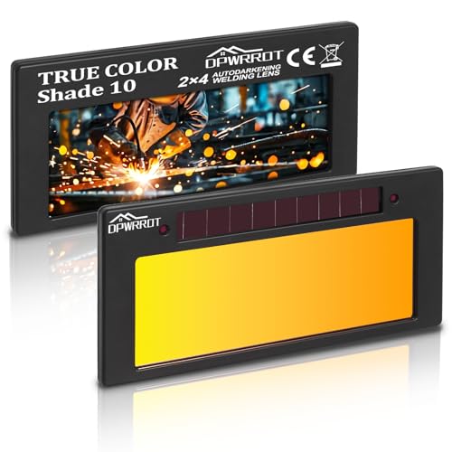 Auto Darkening Welding Lens 2x4 1/4 Shade 10, Solar Energy True Color Blue Welding Lens, Gold Welding Lens Replacement for Standard Welding Hoods and Welding Helmets