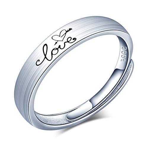CPSLOVE Bague de couple, alliance ajustable, bague pour femme homme, bague de mariage en argent 925, bague ouverte réglable, bague gravée Cœur et 'LOVE', bague pour Noël et Anniversaire Cover