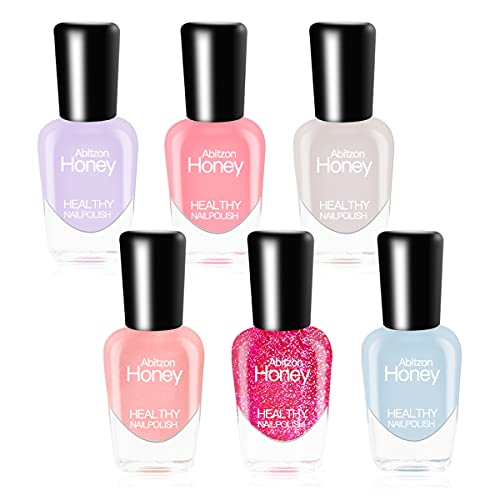 Abitzon Eco Friendly Nail Polish Set Non Toxic Easy Peel Off & Quick Dry Organic Water Based Nail Polish (6 Bottles)
