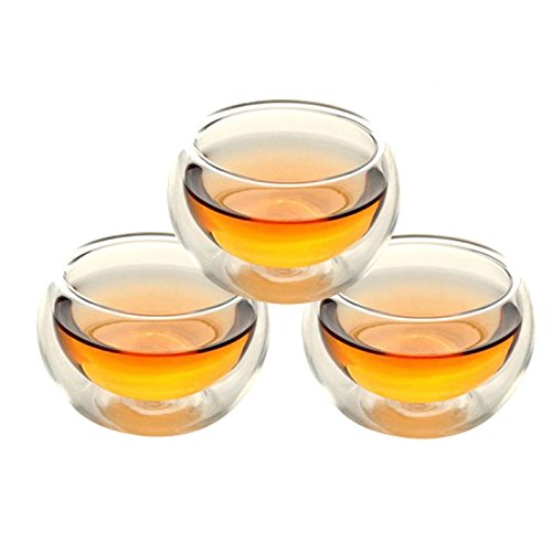 YLYYCC 3pieces Handcraft Heat Resistant Glass Tea Cup Double Layer Kung Fu Tea Set